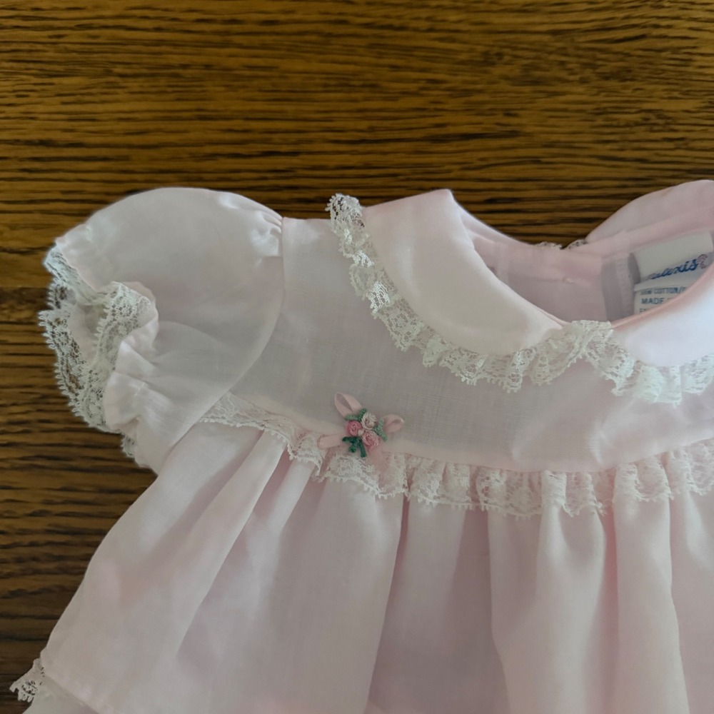 Vintage Baby Alexis Tiered Lace Pink Dress Size 6-9 Months